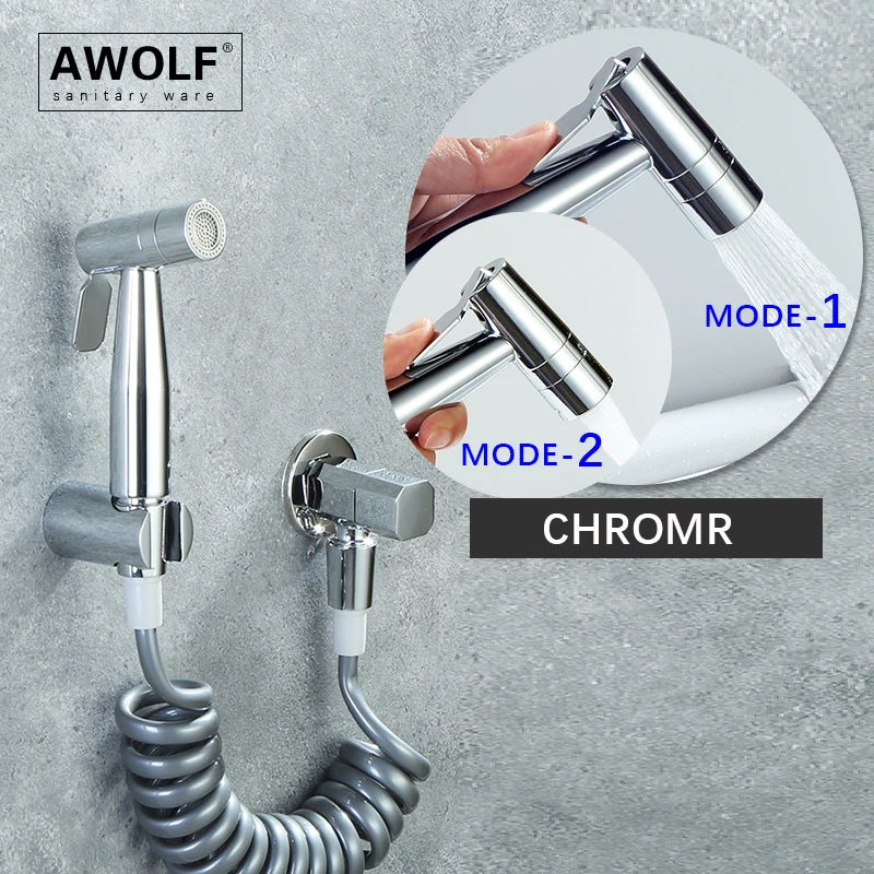 

Chrome Polishing Handheld Toilet Bidet Sprayer Stainless Steel Dual Way Water Outlet Shattaf Douche kit Brass Valve Set AP2333