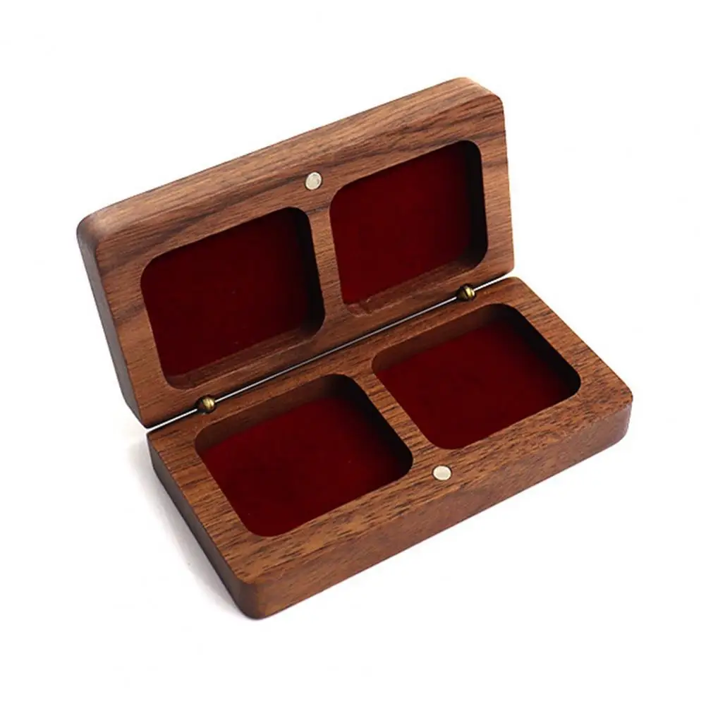 

Artistic Ring Box Nice-looking Wood Scratch Resistant Double Seat Jewelry Container for Wedding