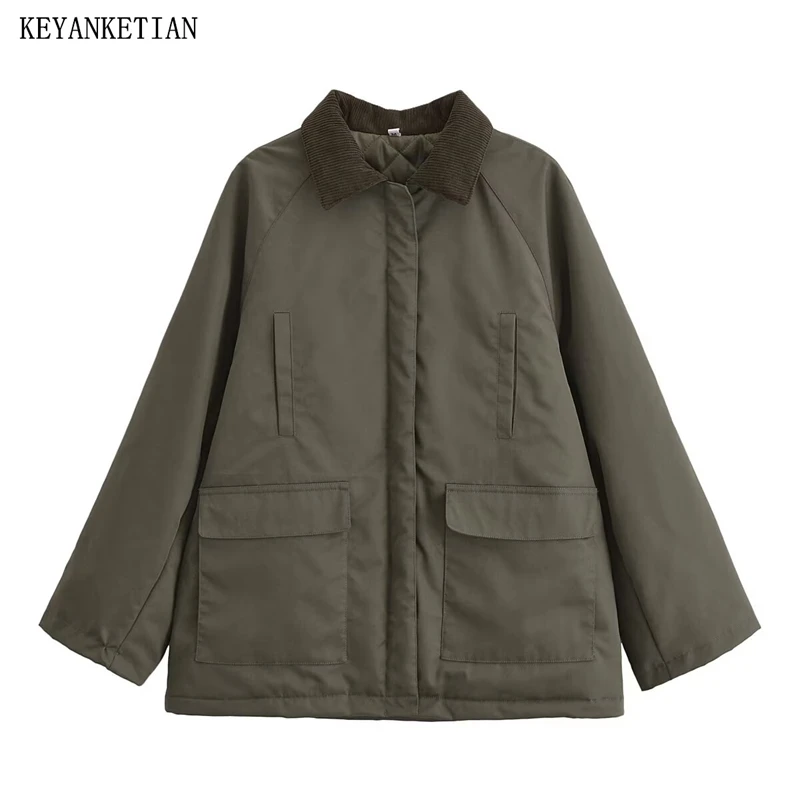 KEYANKETIAN 2024 осень/зима новая женская вельветовая куртка с лацканами стиль сафари