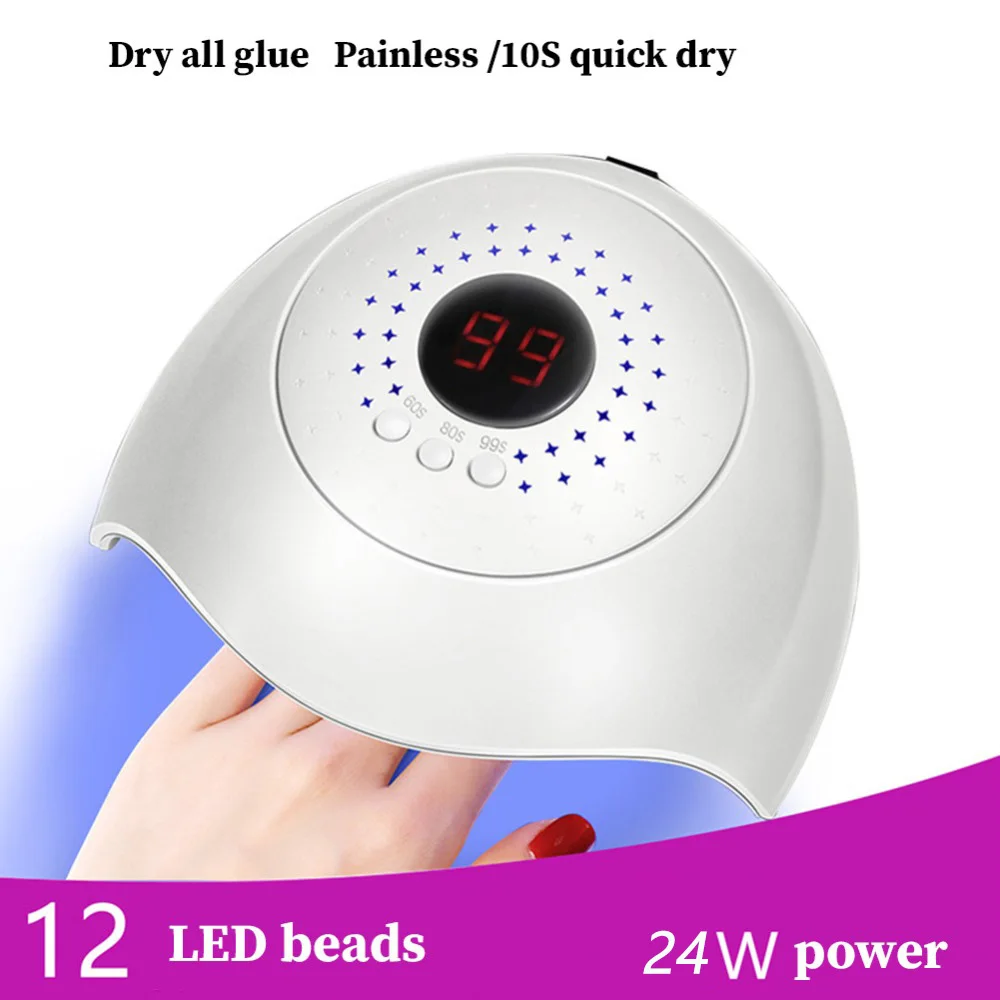 

24W UV Led Lamp Nail Dryer For All Types Gel 12 PCS Leds Lamp for Nails 30s/60s/90s Timer USB Connector Nail Tools
