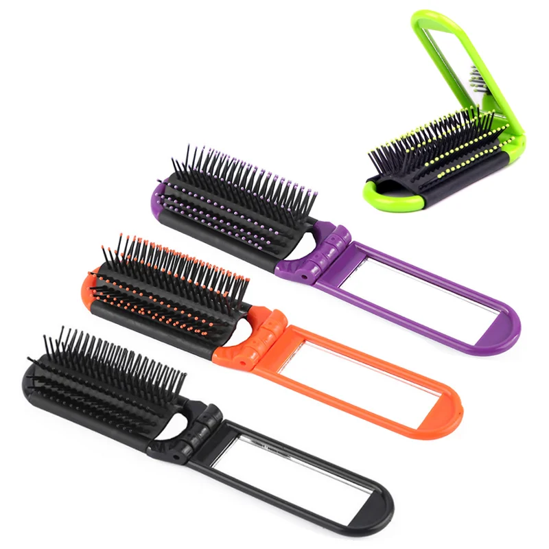 1PC New Fashion Portable Folding Hair Brush With Mirror Compact Pocket Size Purse Travel Comb images - 6