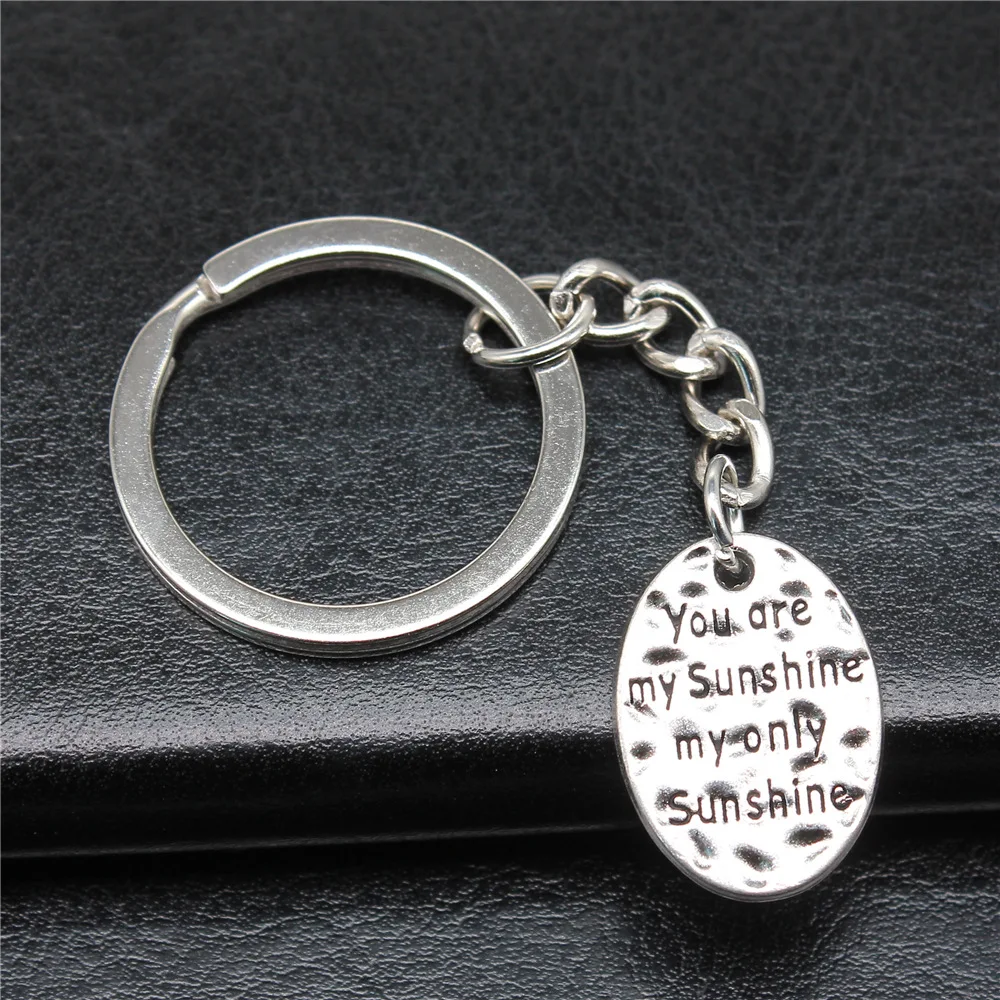 

Keychain Holder Vintage Handmade Antique Silver Color 21x16mm You Are My Sunshine My Only Sunshine Pendant Keyring