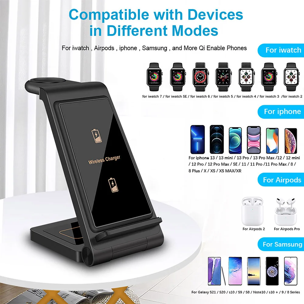 Cena Bezprzewodowa ładowarka Qi 3 W 1 Dla IPhone 14 13 12 11 8 X XR XS Samsung S22 S21 Szybka Stacja ładująca Dla Apple Watch 7 Airpods Pro