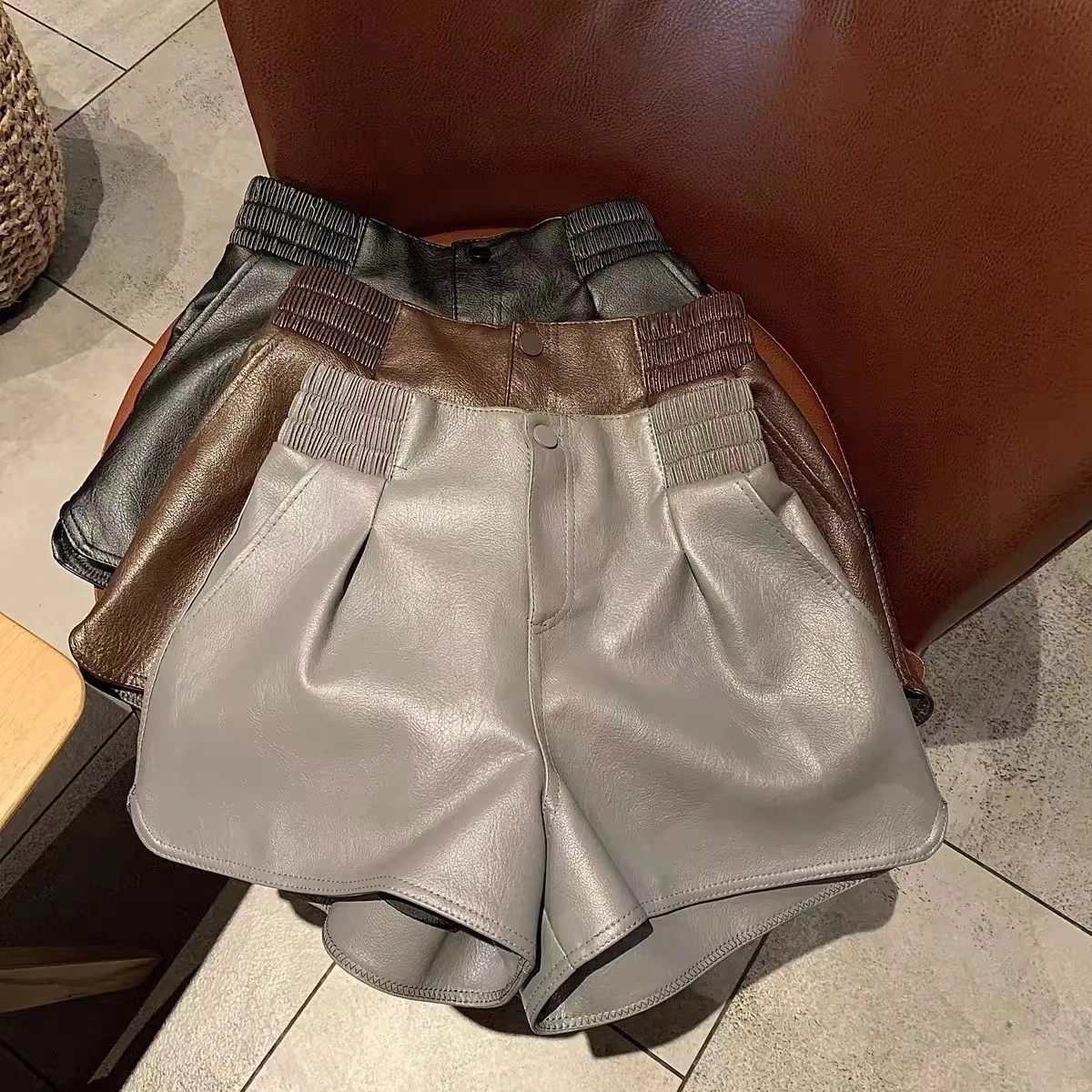 

2022 Spring Summer Autumn Girls Fashion Pu Leather Shorts