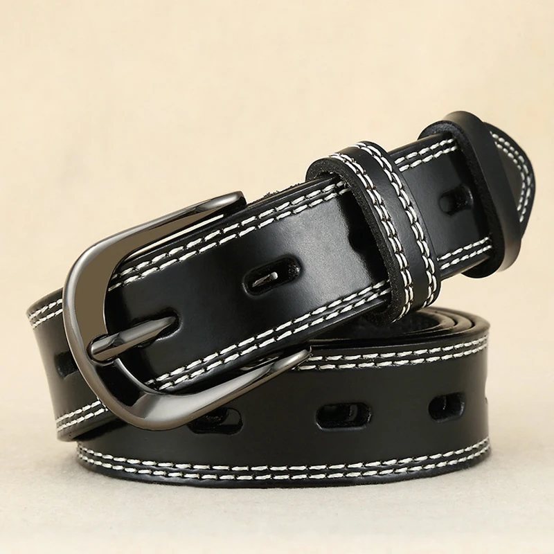 Retro Casual Decorative Jeans Belt fashion Women Hollow Second Cow Leather Belt Pin Buckle Fashion Wild Lady Belt