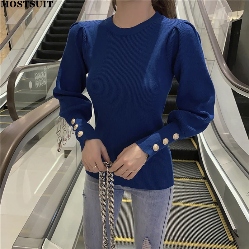 

Женский вязаный свитер с длинным рукавом, однотонный пуловер в Корейском стиле, универсальная одежда для весны и осени