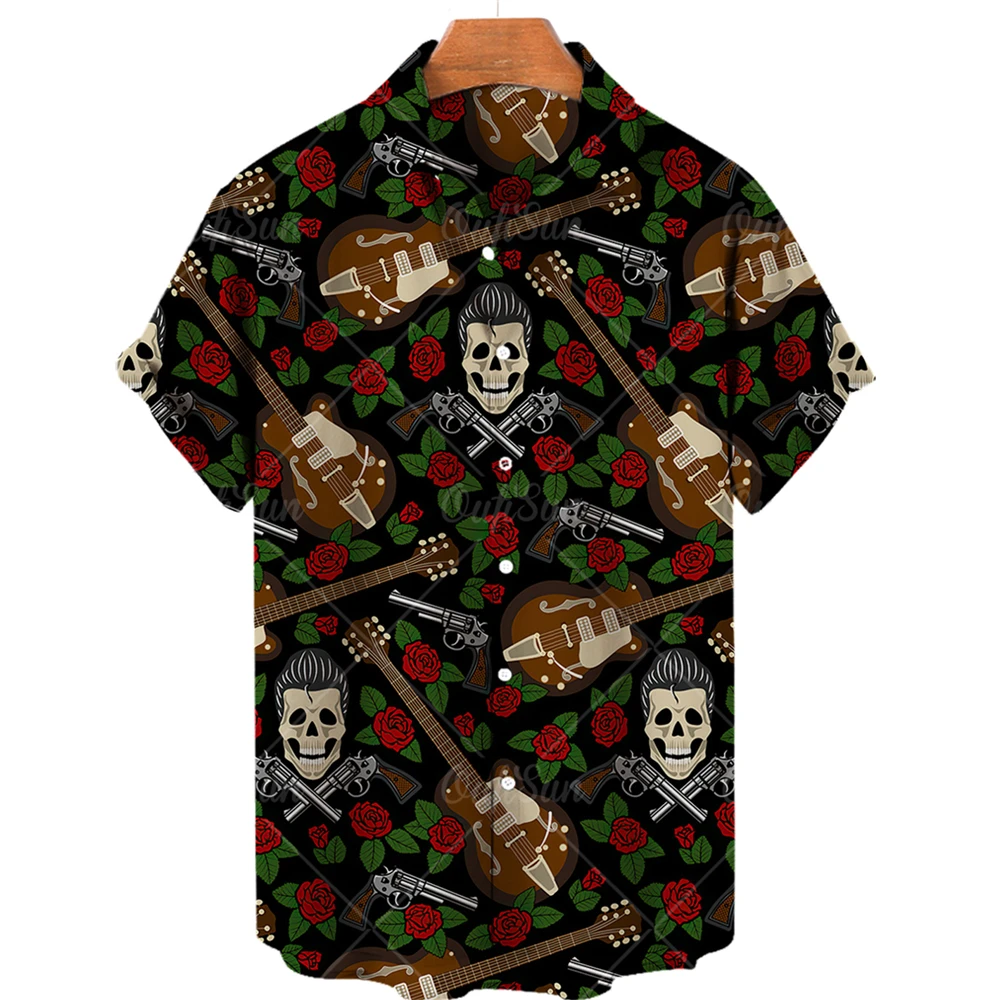

2022 Hawaiian Men's Shirt One Button Shirt Cartoon Musical Instrument Pattern Oversize 3d Print Short Sleeve Beach Top Camicias