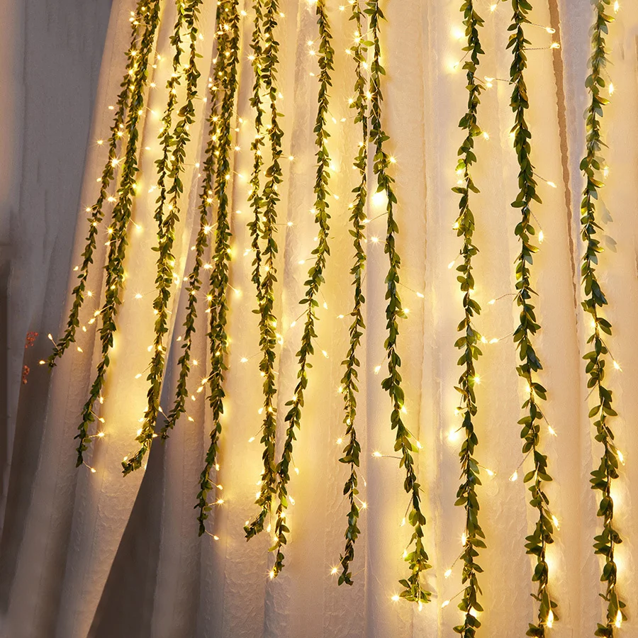 

3x1M 300 LED Artificial Plant Ivy Leaf Vine Curtain String Light USB 8 Modes Christmas Icicle Light Firecracker Fairy Light