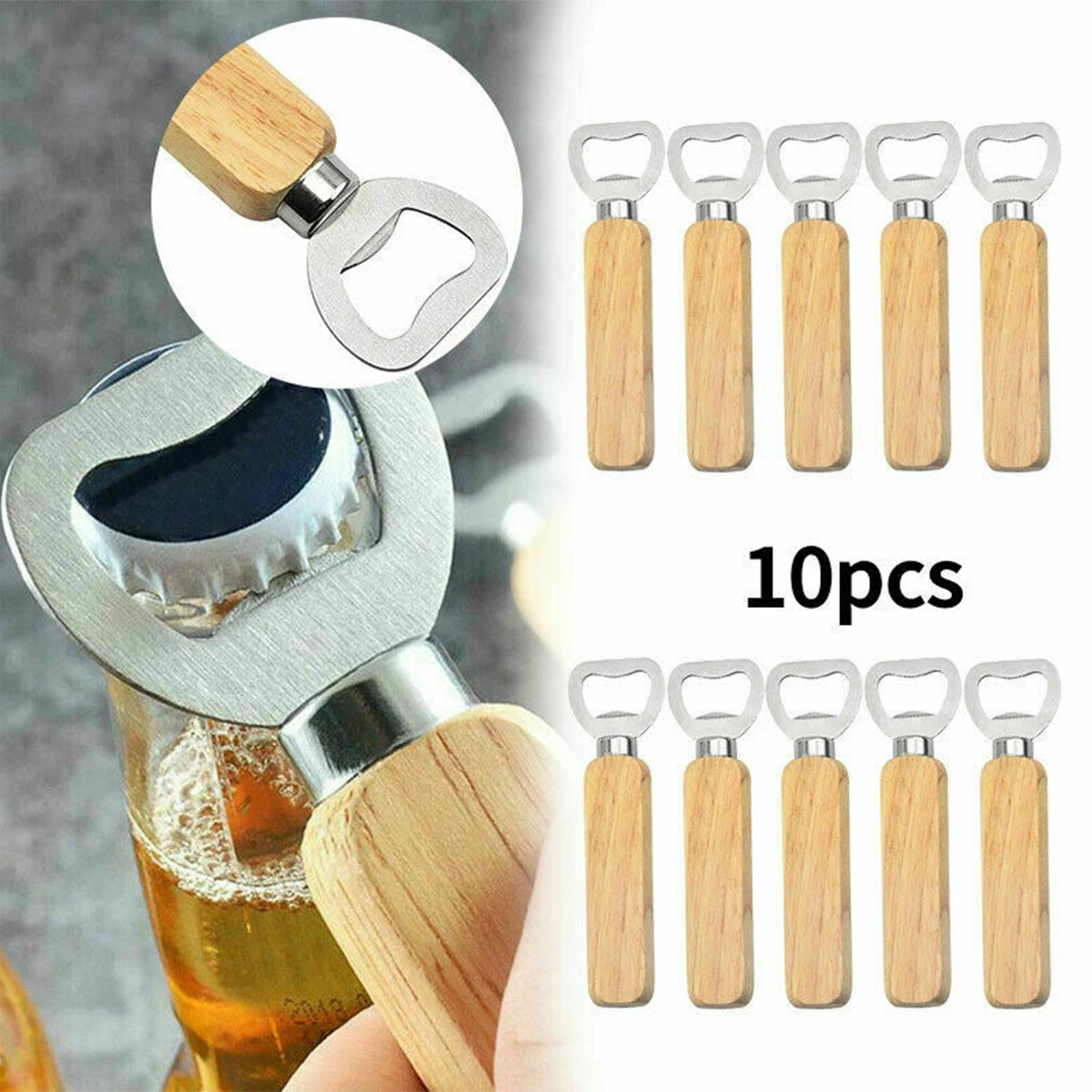 

10Pcs Wooden Beer Bottle Openers With Handle Comfortable Beer Bottle Can Openers For Bar Party Supplies Home Kitchen Gadgets