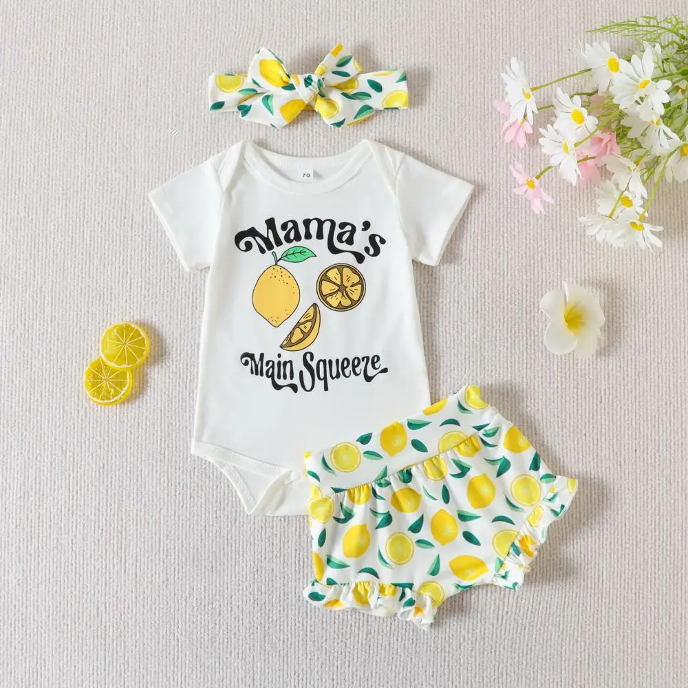 

Infant Toddler Baby Girls Summer Clothes Sets Short Sleeve Bodysuits Jumpsuits+Floral Print High Waist Shorts+Headband Outfits