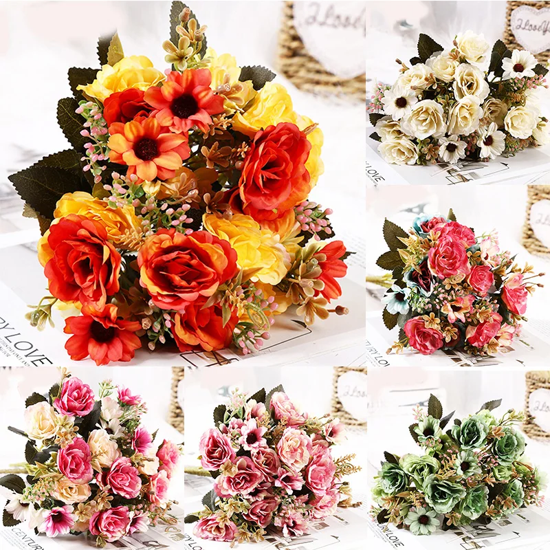 

Bouquet Fake Flowers Small Bunch Fake Rose Artificial Plant DIY Decoration Home Party Decor Beautiful Wedding Seductive