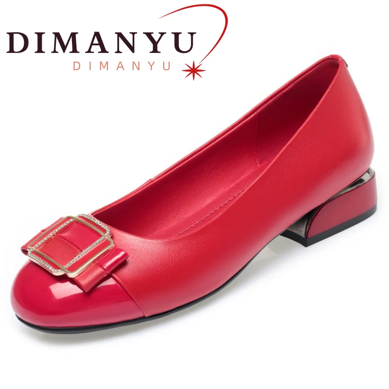 Dress Shoes Women's Real Leather 2023 Spring New Round Head Thick Heel Lady Shoes Fashion Large Size 34-43 Office Shoes Female