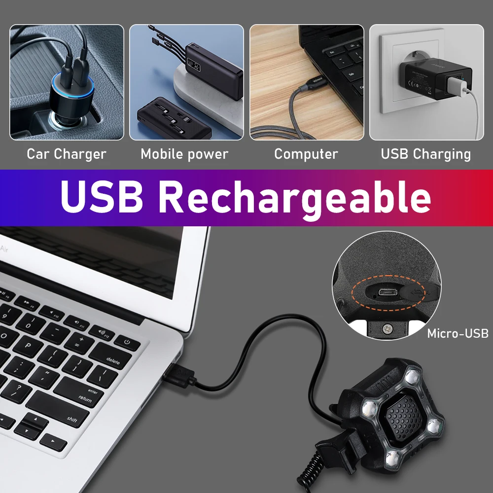 Велосипесветильник звонок Awapow водонепроницаемый с USB-зарядкой 140 дБ 6 режимов |
