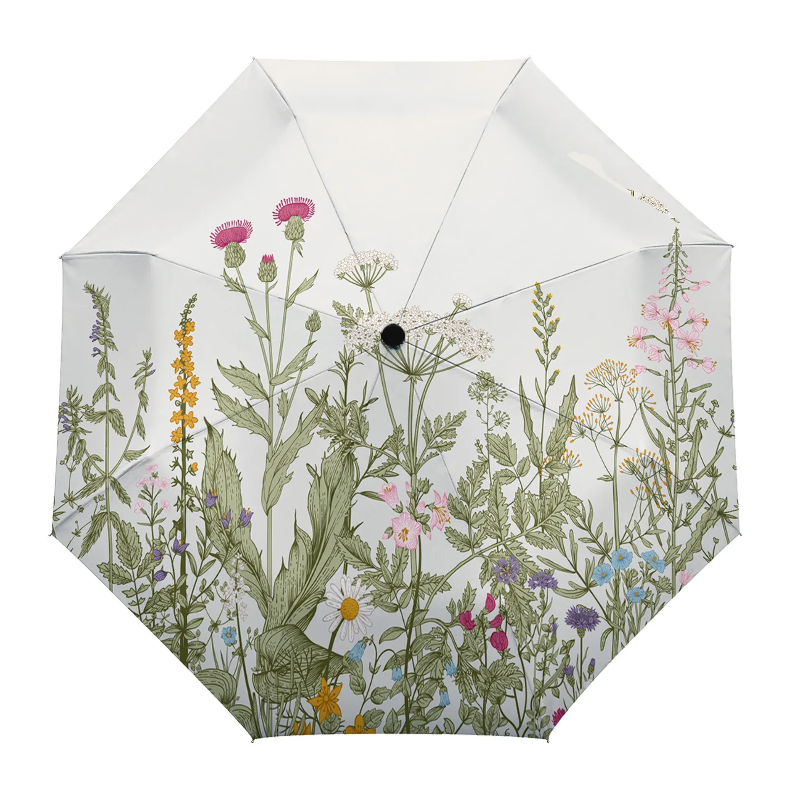 

Simple Retro Herb Fresh Large Fully-automatic Parasol Umbrella Foldable Eight Strand Umbrella for Adults Rain Umbrella
