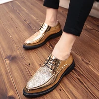 men shoes hair stylist leather shoes british fashion loafers studs shiny lace up pointed toe nightclub party business dress shoe