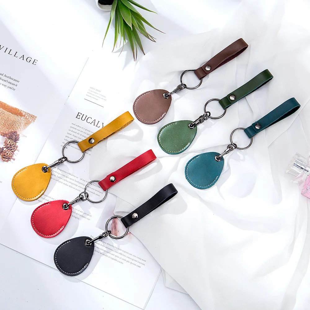 

Cow Leather Card Holder Keychain Key Ring Door Lock Access Tags ID Card Case Keychain Access Card Bag Key Tag Ring