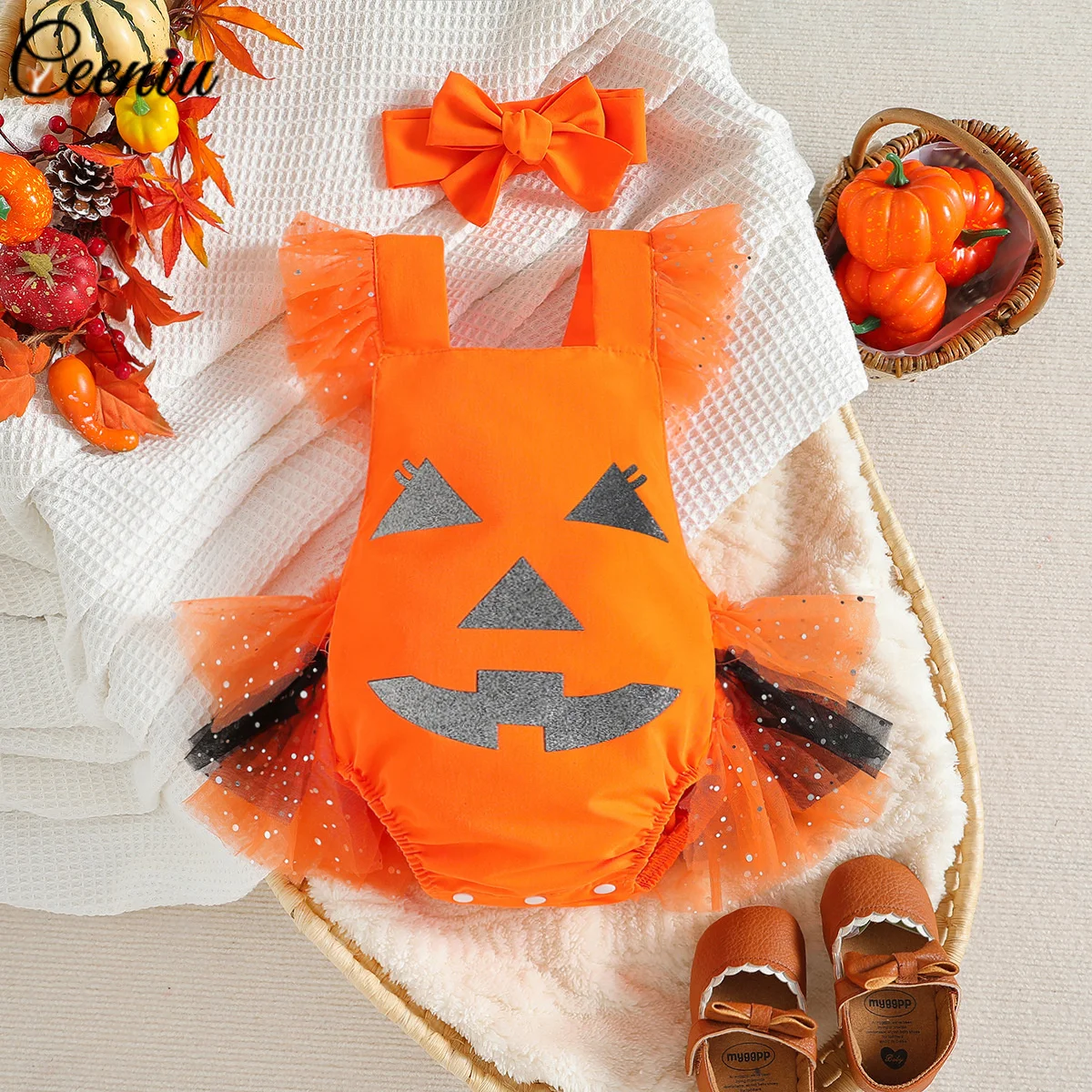 

Ceeniu 0-18M Summer Baby Halloween Clothes Pumpkin Romper Dress Bodysuit For Newborns My First Halloween Costume