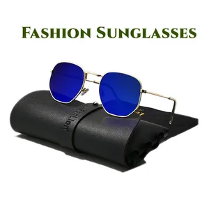 Fashion Metal Vintage Polygon Sunglasses Men Luxury Design Square Frame Glasses Women Ocean Water St