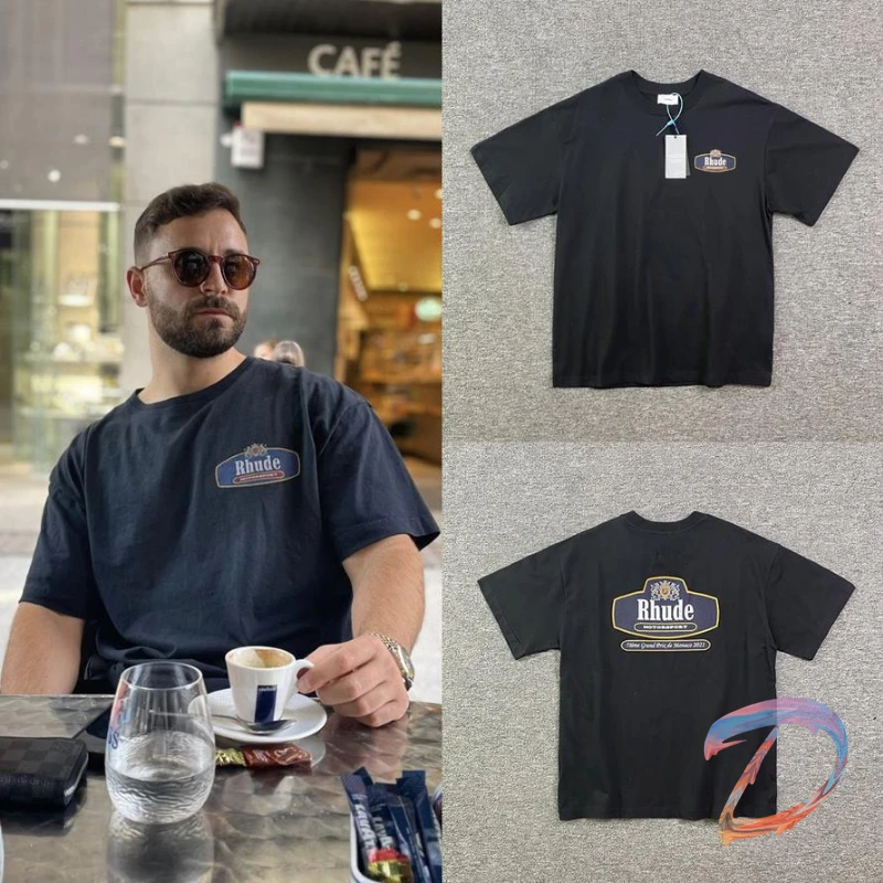 

Black Rhude T-shirt Oversize Men Women Moto Sport Short Sleeve Tee