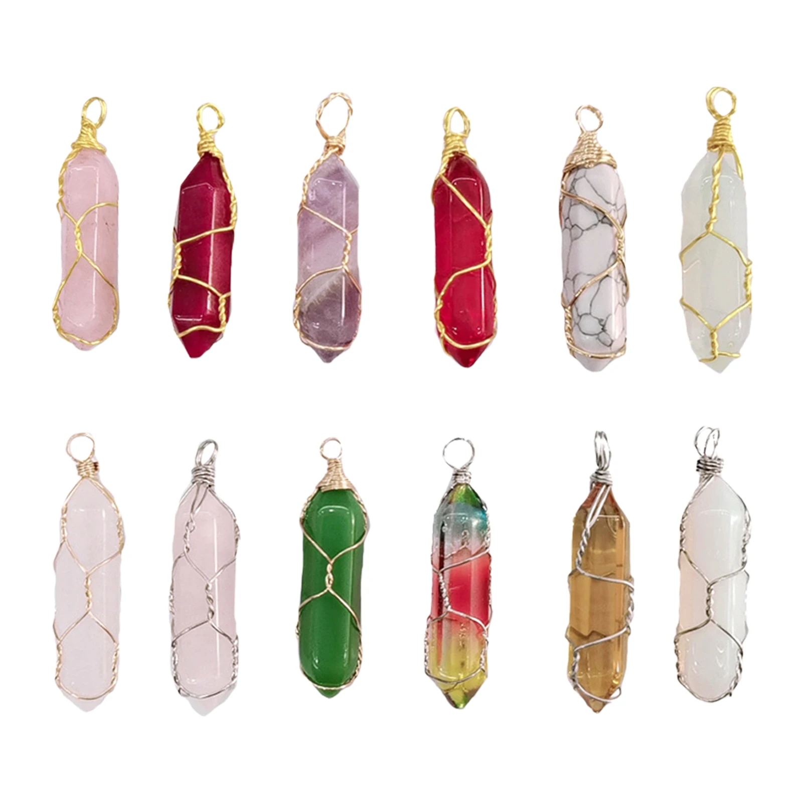 

Hexagonal Crystal Quartz Pendants Bullet Pointed Crystal Pendant 12 Pcs Natural Gemstone DIY Charm For Necklace Earrings Gift