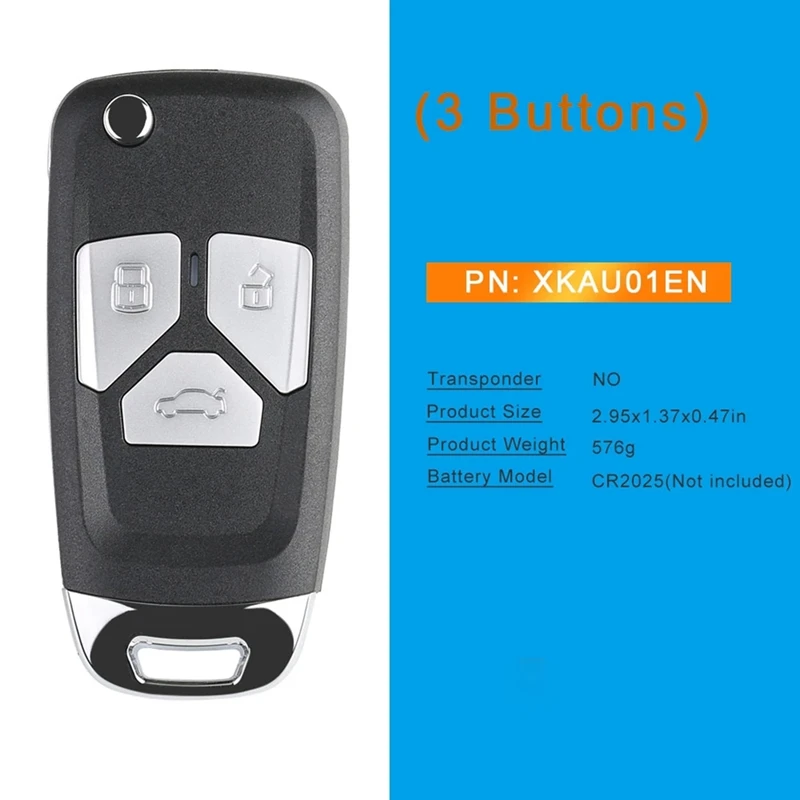 

5Pcs/Lot Xhorse XKAU01EN Wire Remote Key Fob Flip 3 Button Black For Style For VVDI Key Tool