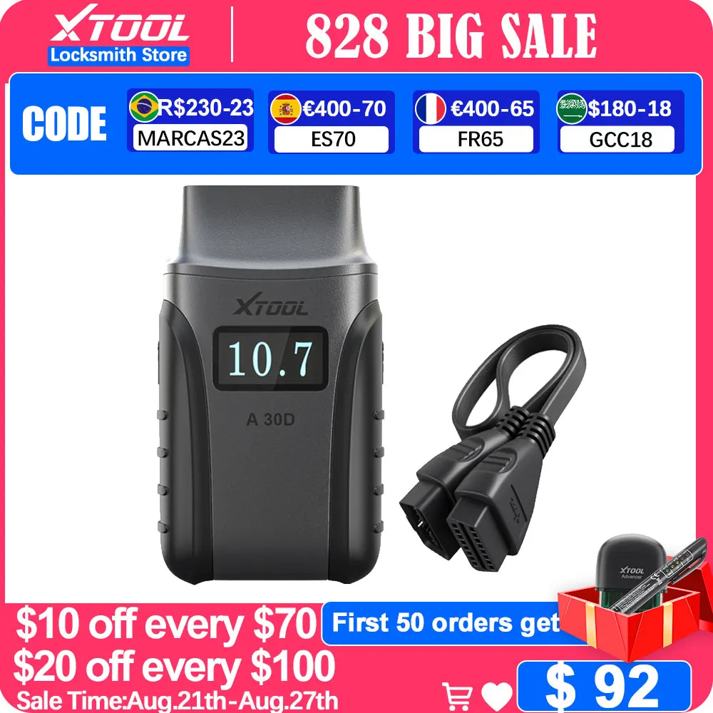 XTOOL A30 A30D A30M OBD2 автоматический считыватель кодов полная система диагностический инструмент двунаправленный сканер 21 обслуживание срок службы бесплатное обновление
