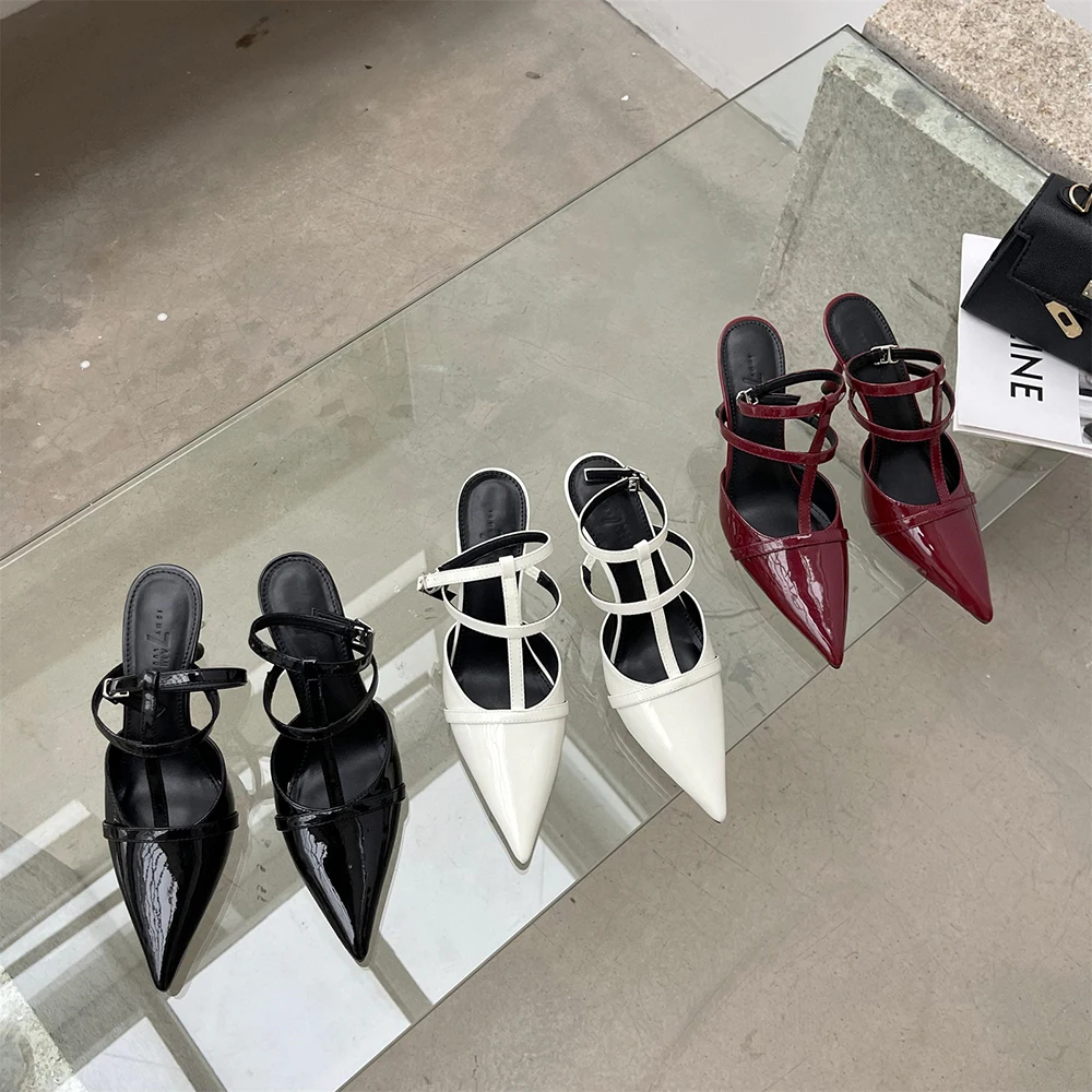 

Sexy Wine Red Women Sandals Summer Dress Shoes Thin High Heels Ankle Strap Black White Ladies Party Fashion Pumps Size 35-39
