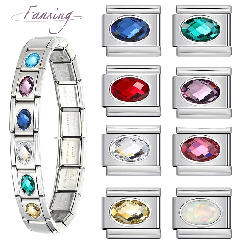 ФАНЗИРОВАНИЕ 2024 НОВЫЙ Эллипс 12 камней итальянский Шарм звенья из нержавеющей