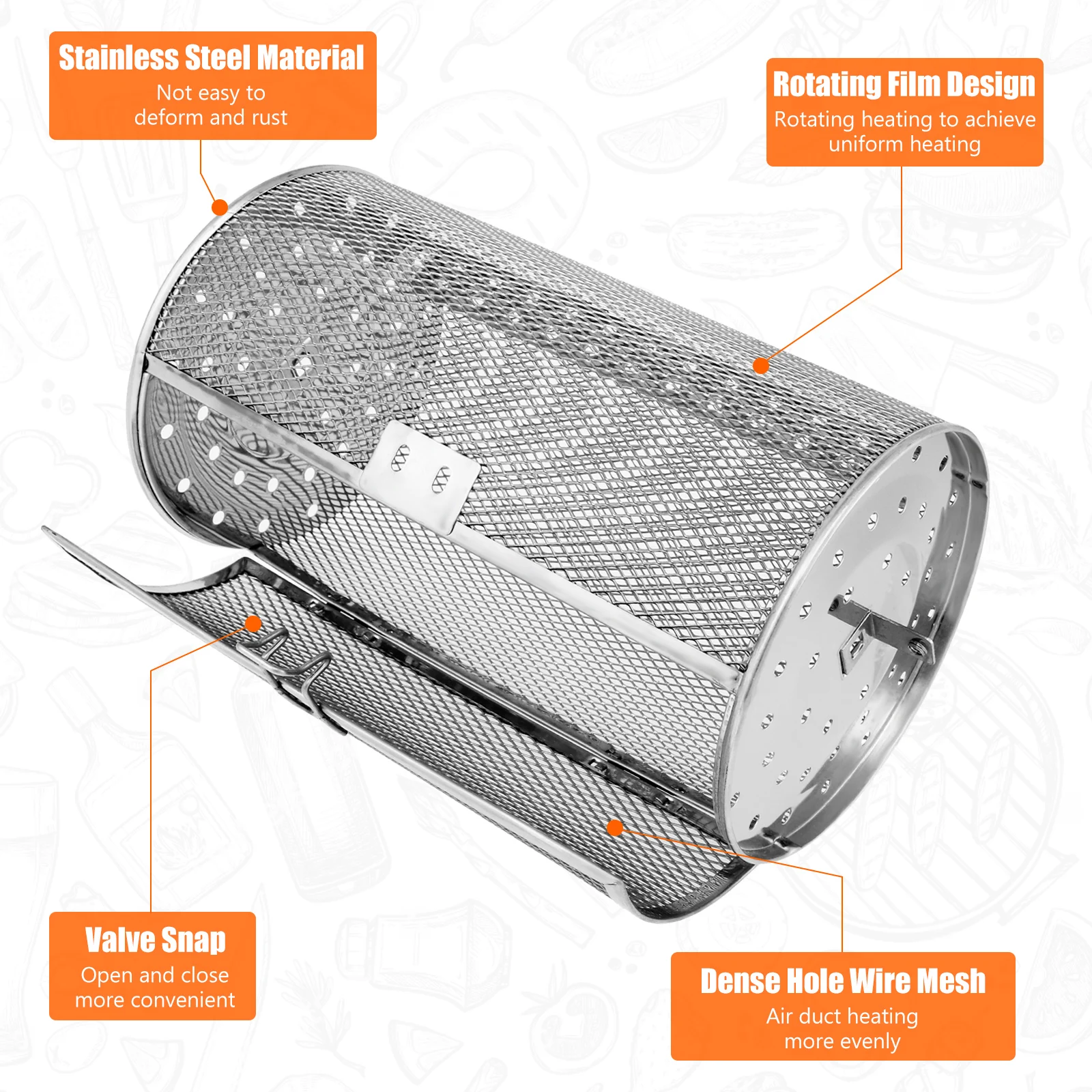 Вращающаяся корзина для гриля из нержавеющей стали орехи кофейные зерна клетка