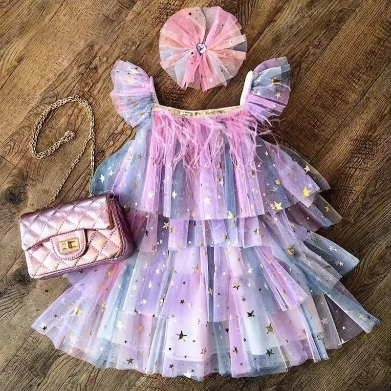 

Fashion Princess Girls Cake Dress Summer Bridesmaid Party Dress Flower Costume Sleeveless Kids Dresses For Girl Wedding Dress