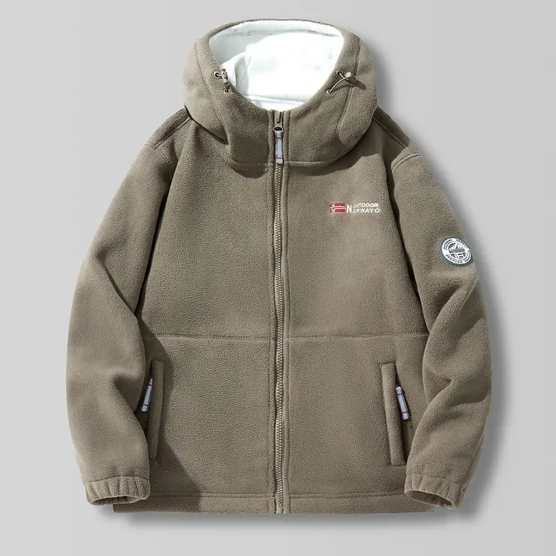 wa męska kurtka z polaru męskiego Plus Size odporna na zimno jagnięcego bawełniana odzież kapturem i wieloma kieszeniami norweski trend