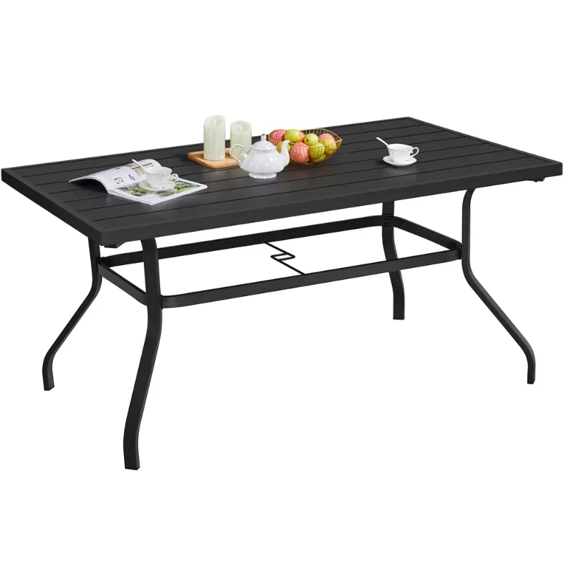 

SmileMart Patio Outdoor Dining Bistro Table with Umbrella Hole for Garden or Lawn Black 61" L X 37" W X 29" H Picnic Table