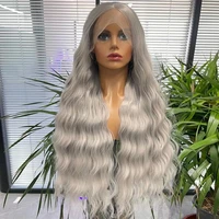 synthetic lace front wigs for women long wavy grey color fashion natural hair high temperature fiber dailycosplayparty