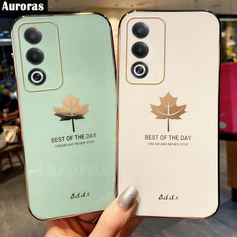 Aurora для OPPO A80 5G чехол однотонный гальванический силиконовый с Кленовым листом A3 Pro
