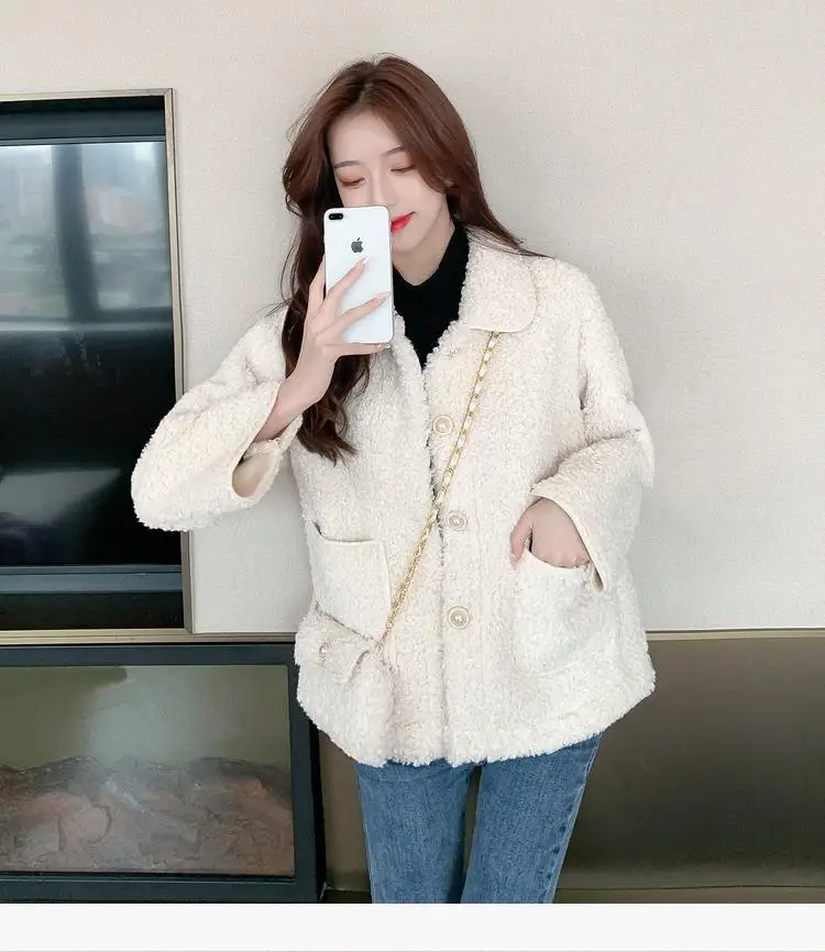 Lamb Wool Coat Women's Small Autumn and Winter All-match 2022 New Style Plus Velvet Thick Coat Mid-length Loose Tide Fur Jacket