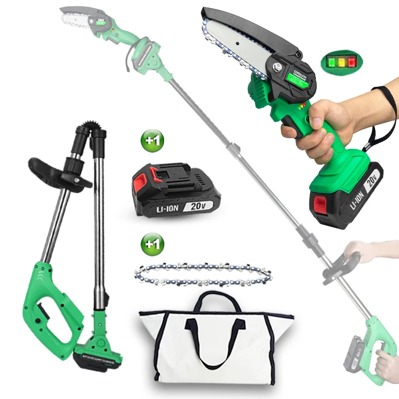 

Electric Cordless Mini Chainsaw High Branch Saw Cutting Machine Tree Pruning Tool 20V Lithium Battery 4 inch 1.8M Handle