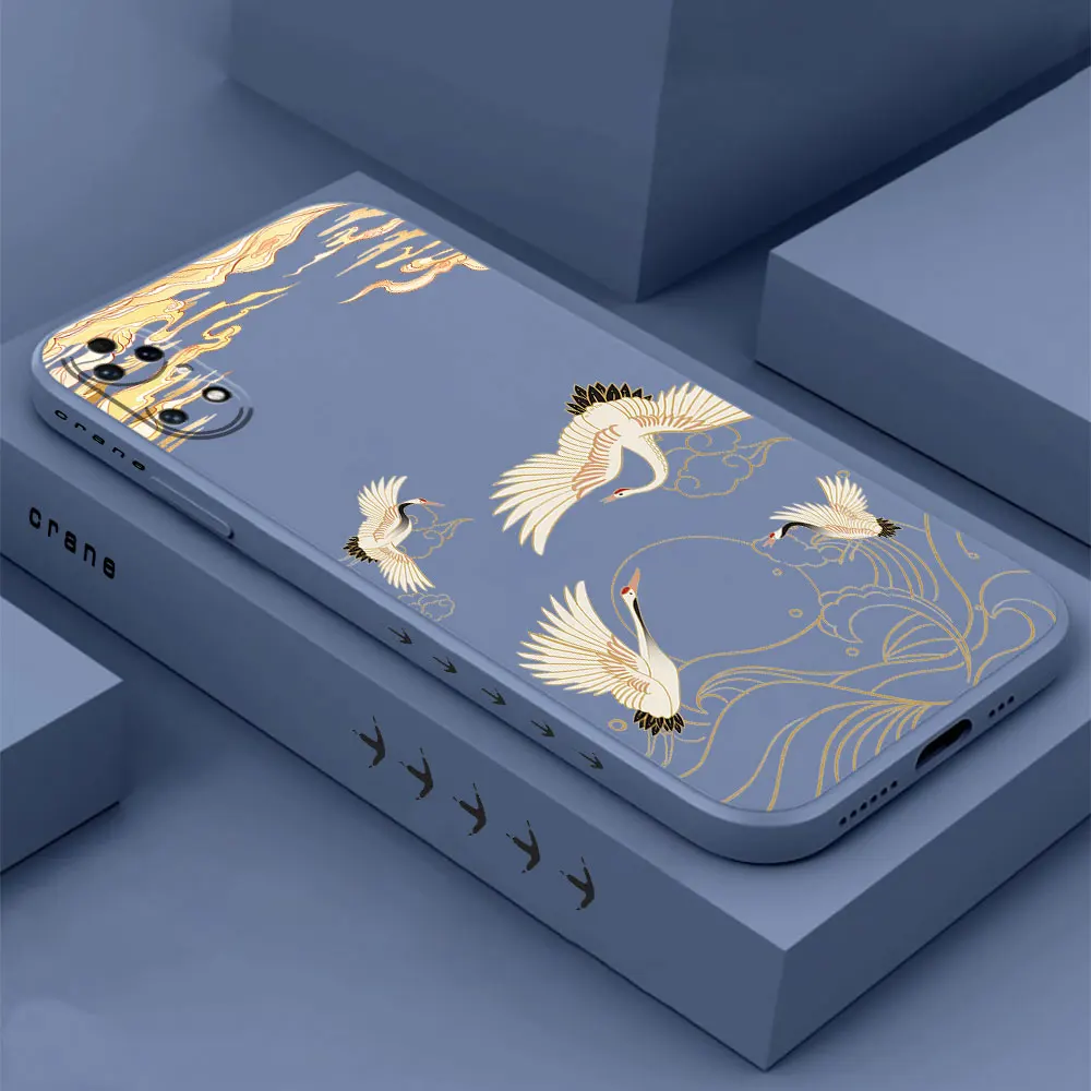 Ink And Wash Crane Phone Case For Huawei P60 P50 P40 P30 P20 Mate 50 40 30 20 20X 10 Colour Liquid Silicone Cover Funda Cqoue