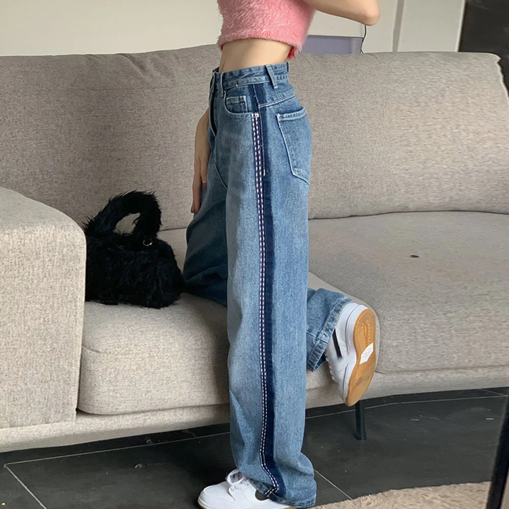 

Minimalist Full Length Women's Jeans High Waist Straight Loose Wide Leg Denim Pant For Women 2022 Autumn Streetwear New