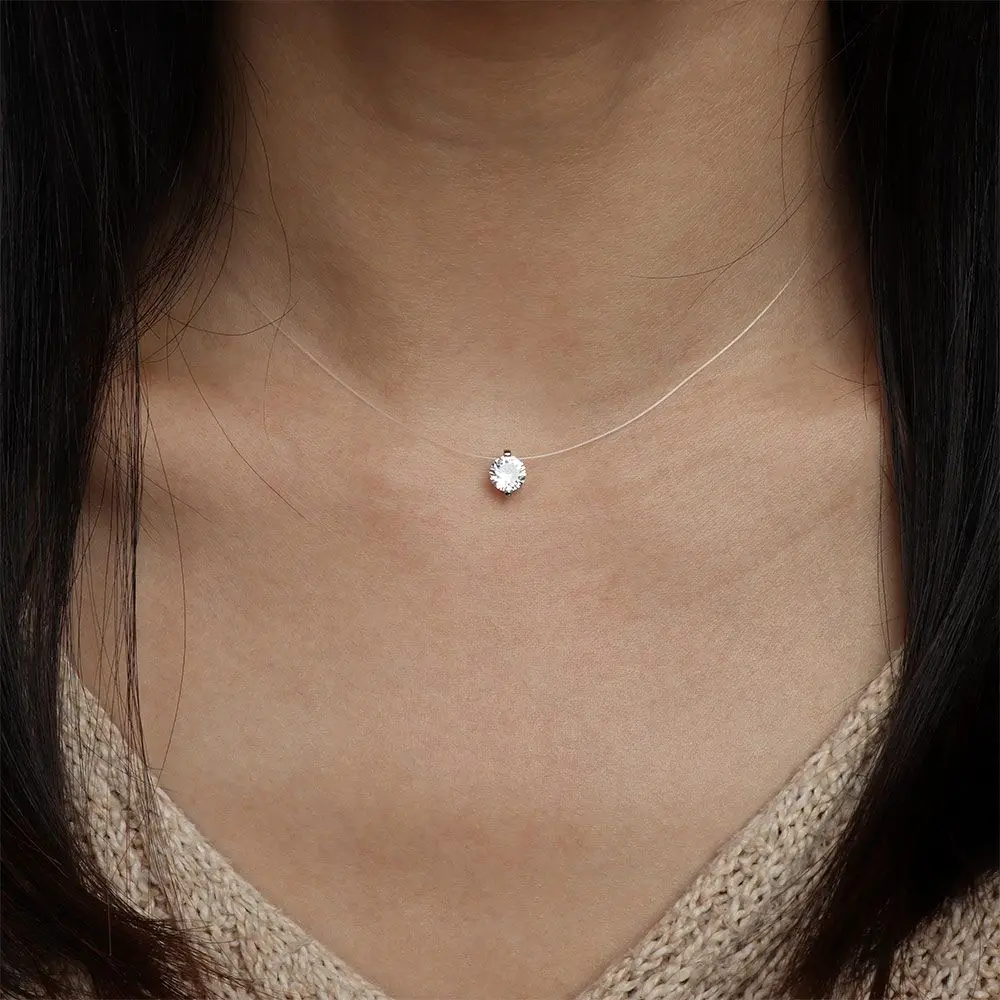 

Light Luxury Glitter Rhinestone Necklace All-matching Invisible Fishing Line Choker Unique Korean INS Exquisite Jewelry