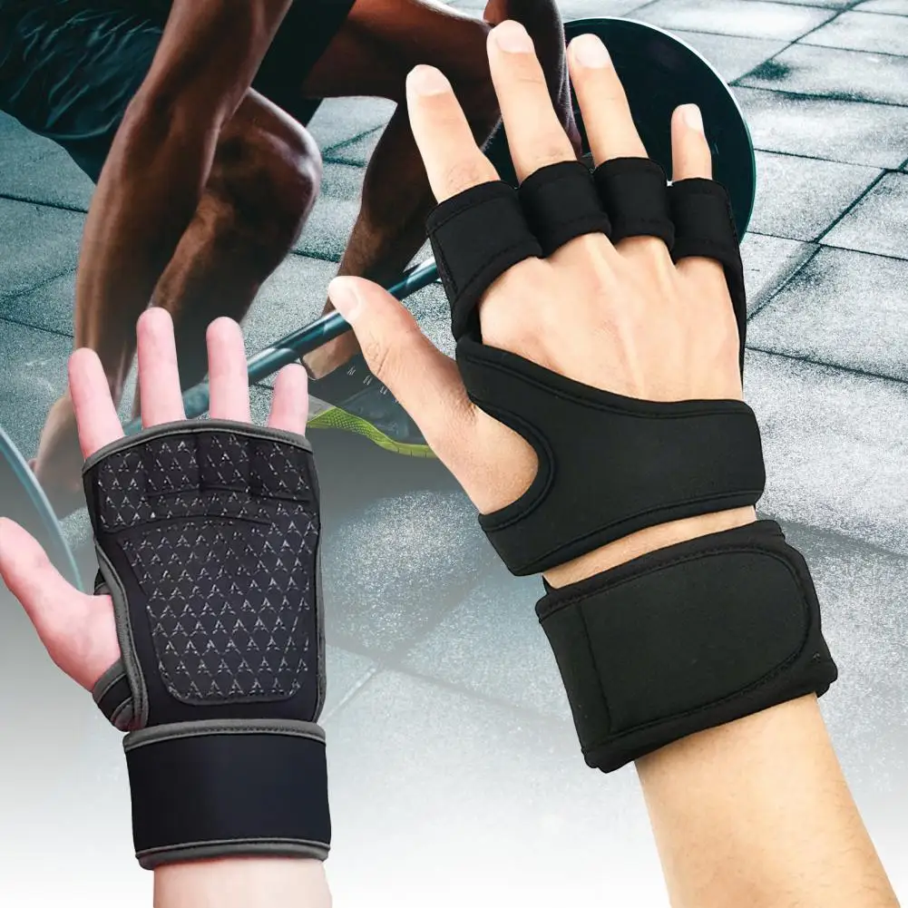 

1 Pair Anti-slip Silicone Shockproof Half Finger Gloves Adjustable Hook Loop Fasteners Gym Hand Wrist Palm Protector Gloves Spor