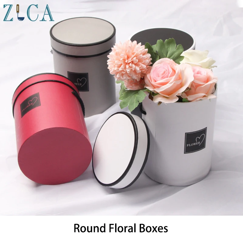 

Ladies Presents Box Flowers Bouquet Mini Paper Package Case Lid Hug Bucket Vase Replacement Florist Gift Box Round Floral Boxes