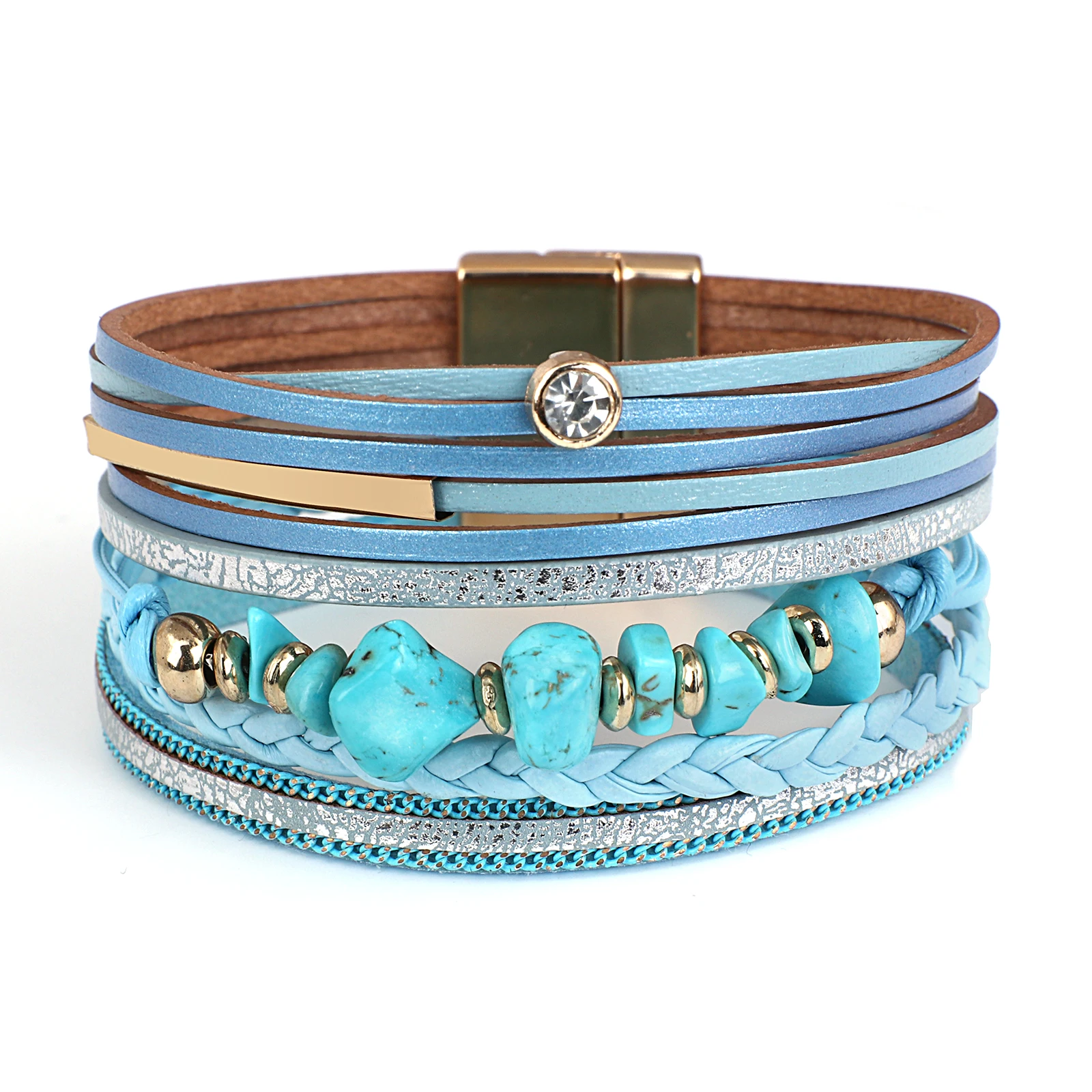 

Женский кожаный браслет с шармами ALLYES, U-образный браслет в стиле бохо, с металлическими бусинами