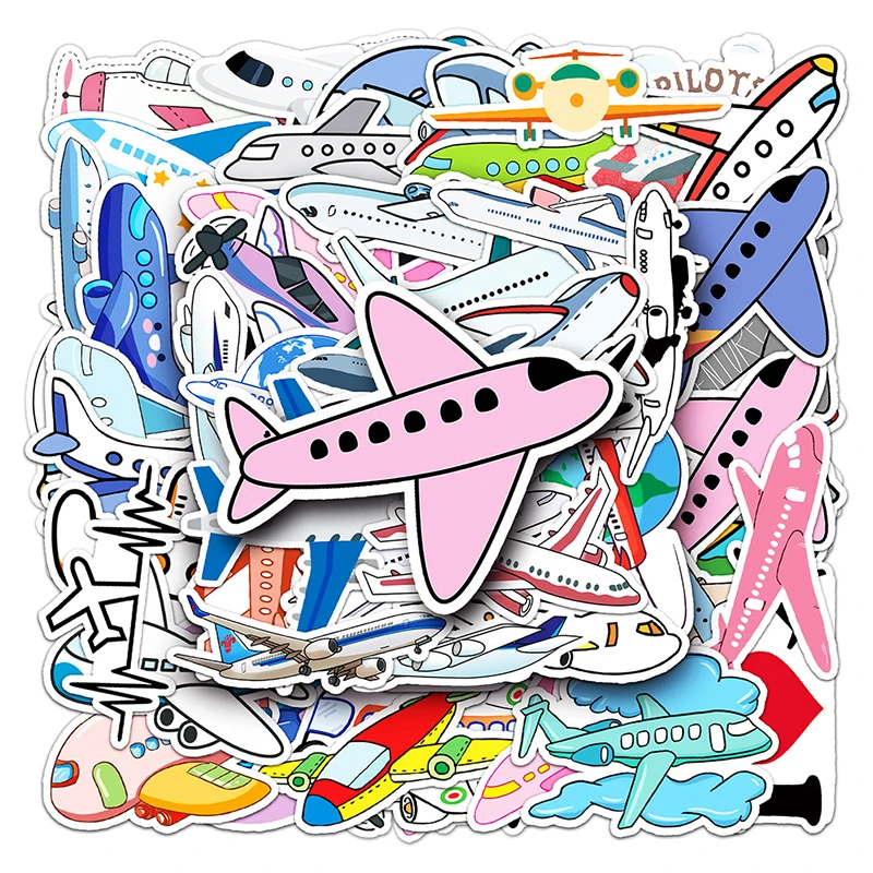 

50 Pcs Cartoon Cute Airplane Graffiti Sticker Decoration Mug Laptop Pencil Case Luggages DIY Thin Waterproof Sticker