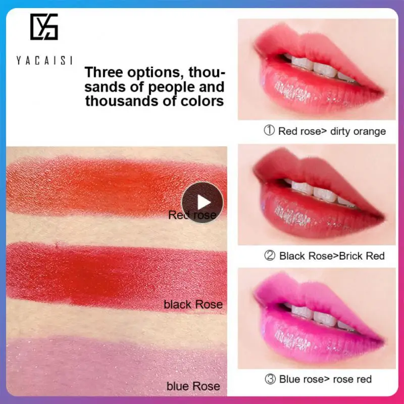 

Moisturizing Blue Rose Lip Glaze 3 Colors Colored Lip Balm Waterproof Non-stick Cup Color Changing Lipstick Cosmetics