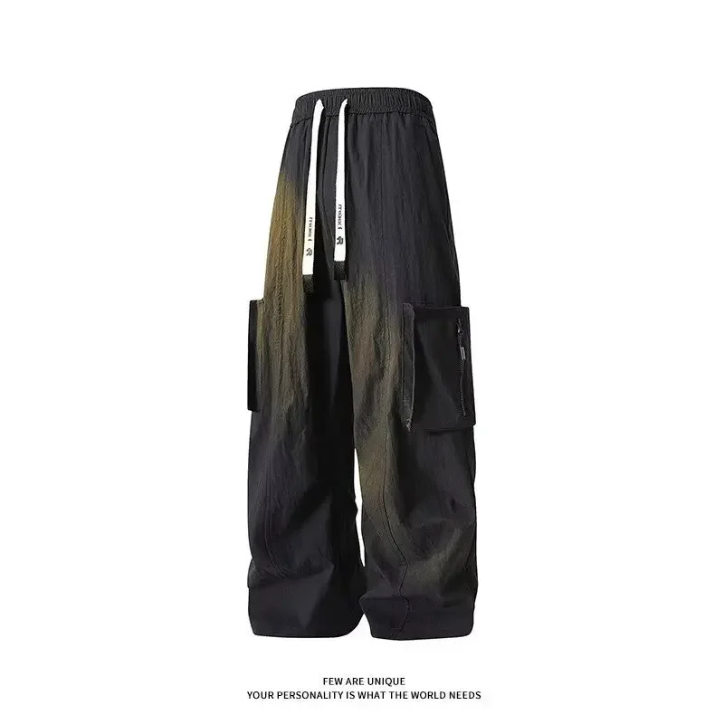 Japanese Style Men's Cargo Pants New Spring Autumn 2024 Pocket Loose-fit Straight-leg Wide-leg Sports Umbrella Trousers