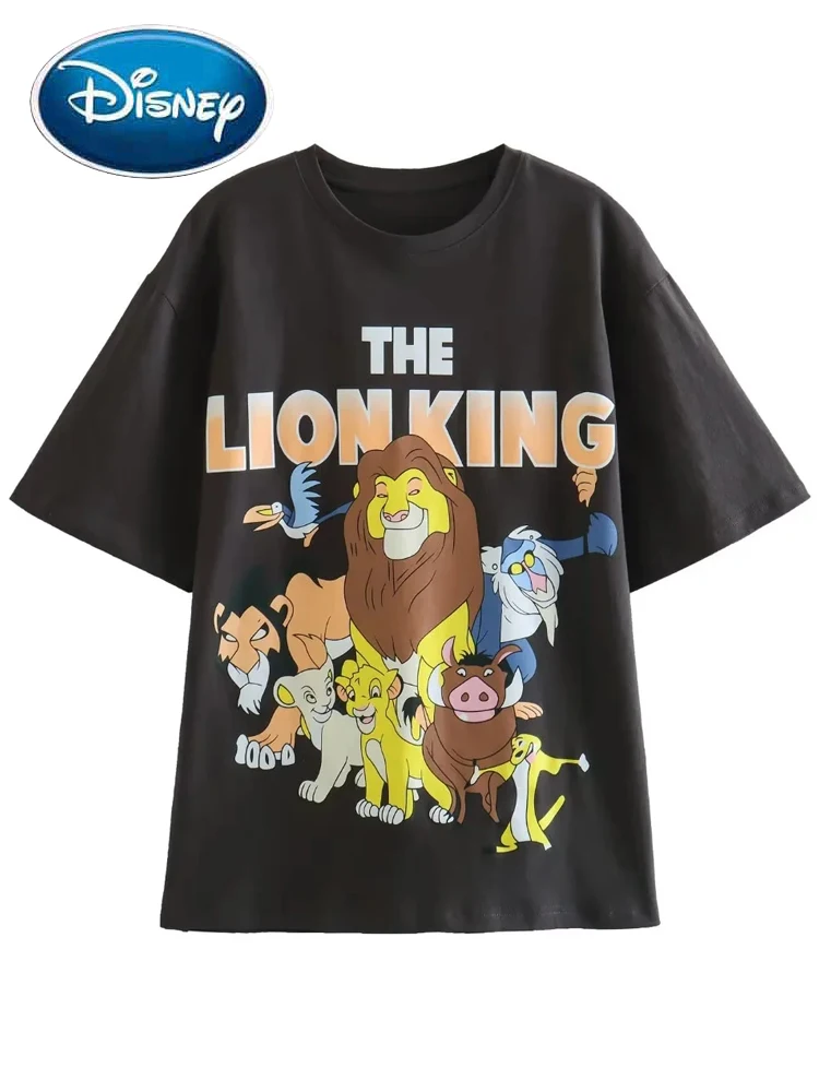 

Женская футболка с коротким рукавом и круглым вырезом Disney, модная футболка с рисунком короля льва Муфасы Симбы налы Харадзюку