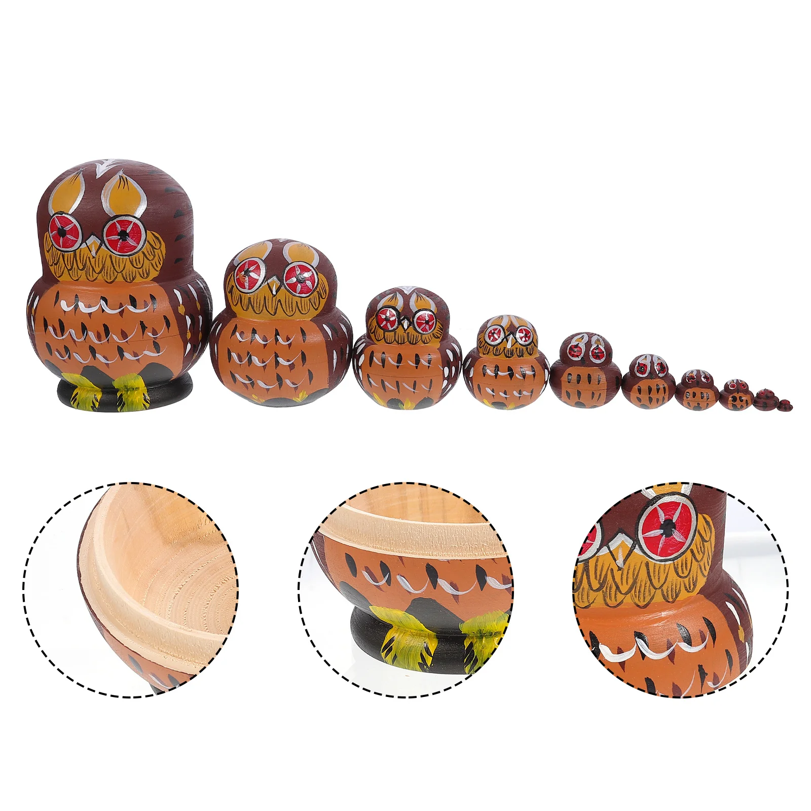 

Деревянная игрушка-матрешка в виде совы, коврик из русской липы, красно-коричневый, для Хэллоуина