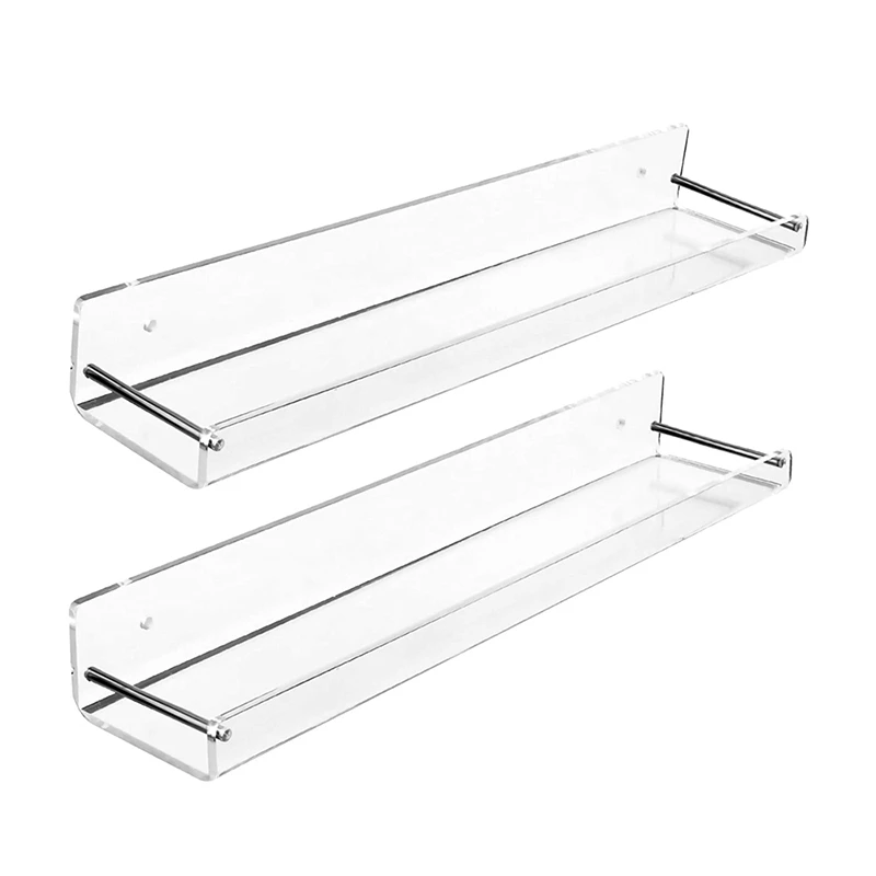 

BMDT-4Pcs Wall Mount Clear Acrylic Floating Shelf Shelves Bath Living Room Kitchen L Shape Displaying Rack Organizer Shelving