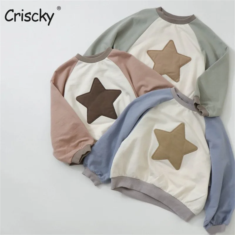 

Criscky Children Pullovers Autumn New 2022 Star Patchwork Boys Girls Sweatershirt Children's Pullover Top Girl Hoodies
