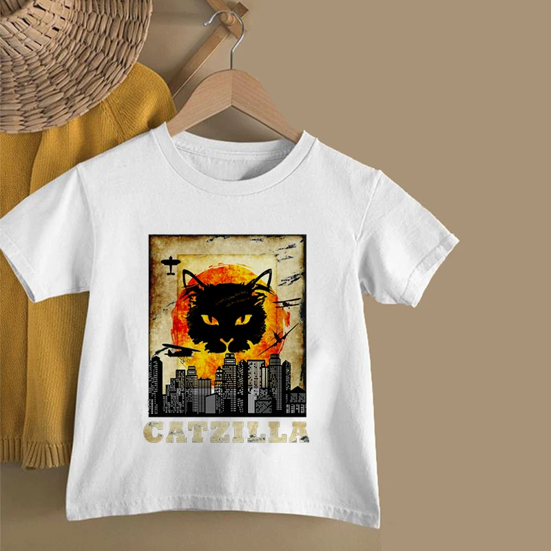 

Kids cat T Shirt Boys Print Children Girls Harajuku retro T Shirt Summer Kids Short Sleeve Tshirt Fashion Cartoon Clothes New